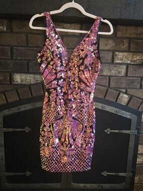 Pink Sequin V-Neck Primavera Dress